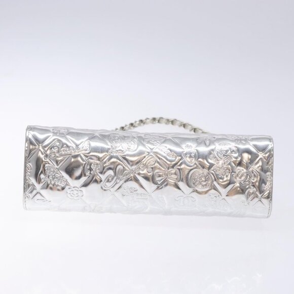 CHANEL Matelasse Chain Icon line Shoulder Bag Patent Silver CC Auth - Picture 11 of 15